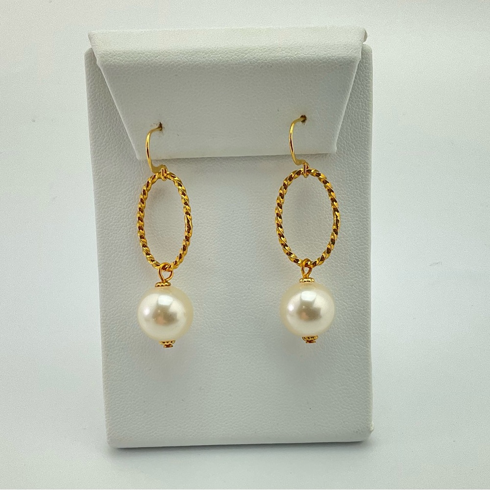 Swarovski Crystal Light Cream Pearls & Gold Hoop Earrings, Handmade
